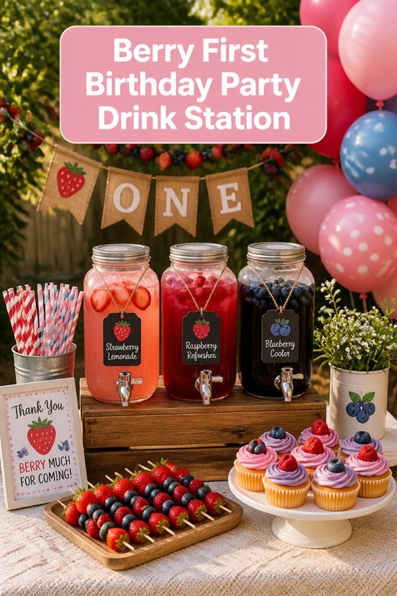 berry themed drink station setup