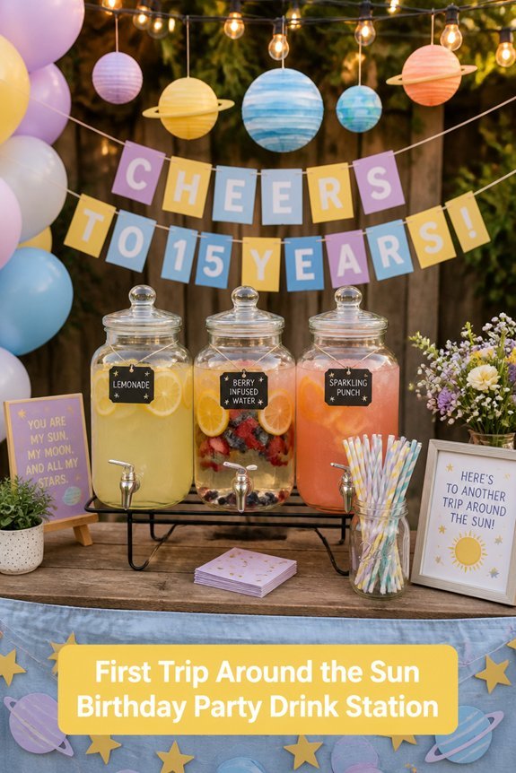 drink station with labeled beverages
