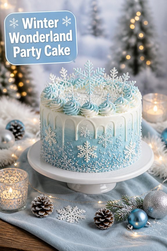 winter themed snowy cake decoration